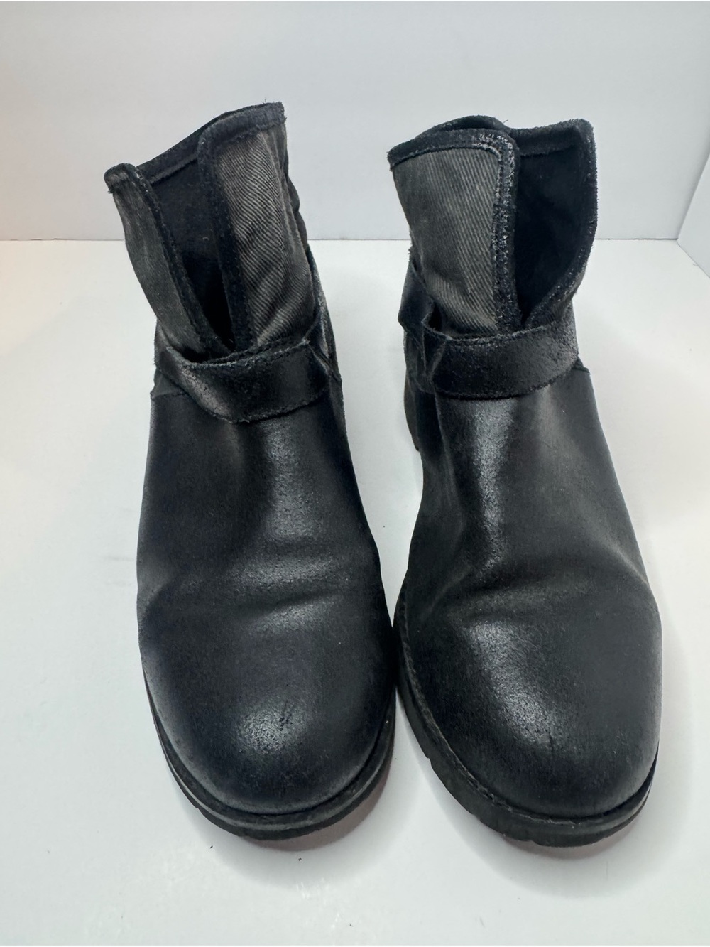 The North Face Black Leather Fabric Moto Ankle Boots Womens Size 7.5